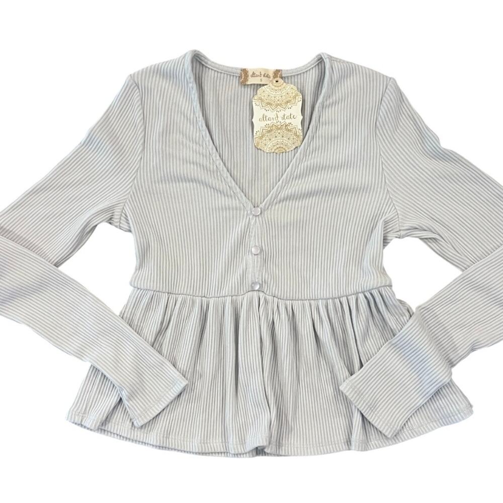 NWT Altar'd State Light Grey Babydoll Ribbed Top - SIZE S - Picture 2 of 5